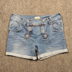 Waldschutz Womens Denim Lederhosen Style Shorts Embroidered Cuffed Size 44